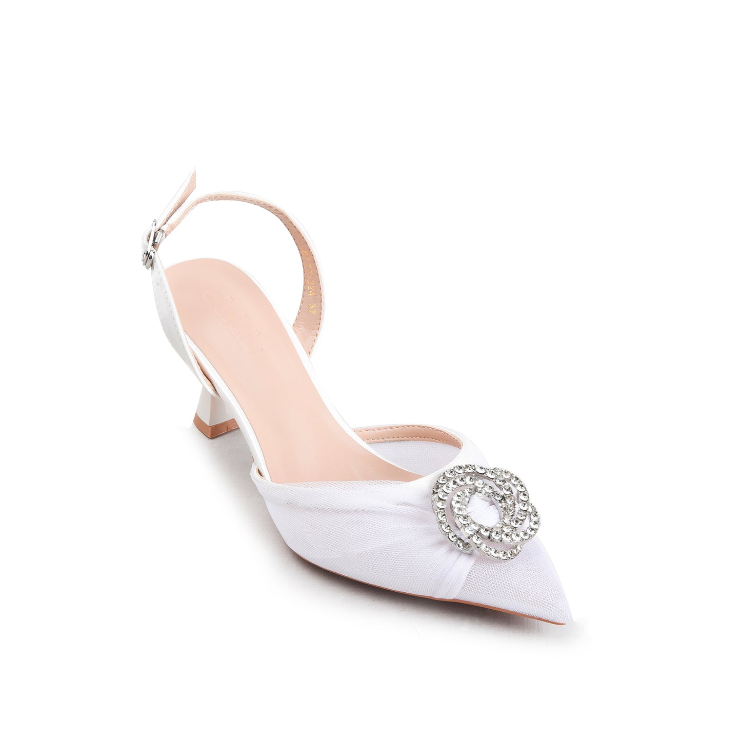 Elegant White Mesh Slingback Heels | 419P-W