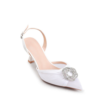 Elegant White Mesh Slingback Heels | 419P-W