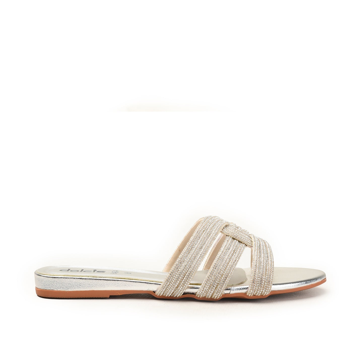 Silver Glitter Strap Flats for Women Slippers | 515M-S