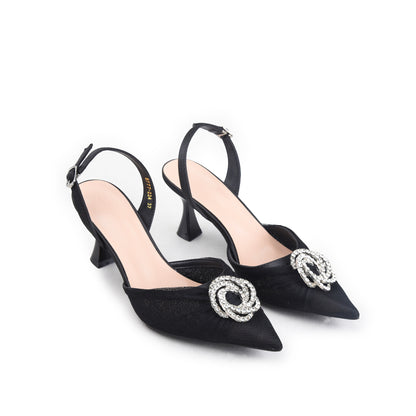 Elegant White Mesh Slingback Heels | 419P-C