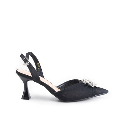 Elegant White Mesh Slingback Heels | 419P-C