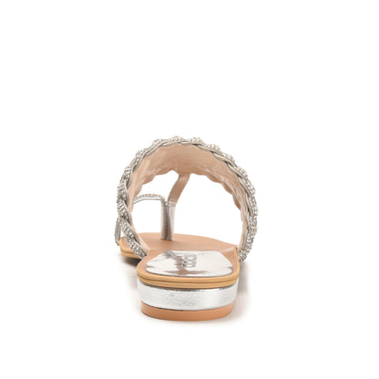 Silver Braided Toe Ring Flats for Women Slippers | 776R-S Dolcis