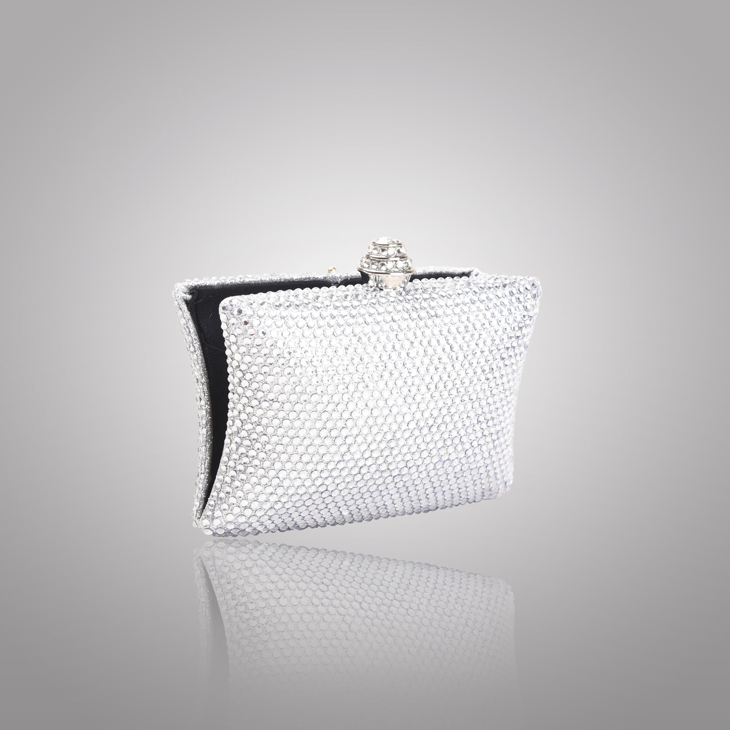 Elegant Silver Rectangular Swarovski Clutch | C1434-S