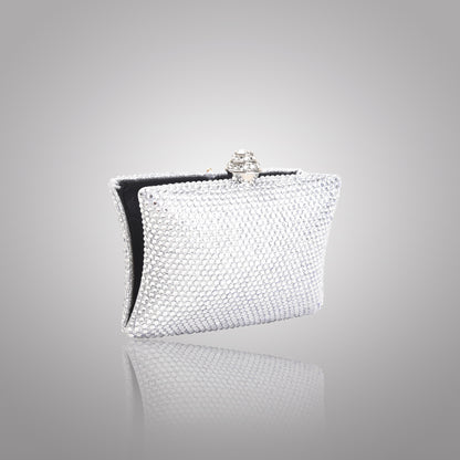 Elegant Silver Rectangular Swarovski Clutch | C1434-S