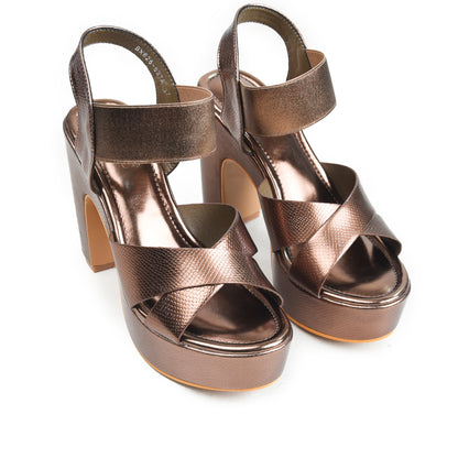 Brown Crystal Ankle Strap Block Heels | 275H-BX