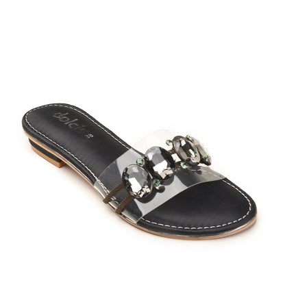 Gold Crystal Embellished Transparent Flats Slippers | 517M-C