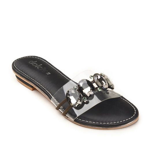 Gold Crystal Embellished Transparent Flats Slippers | 517M-C