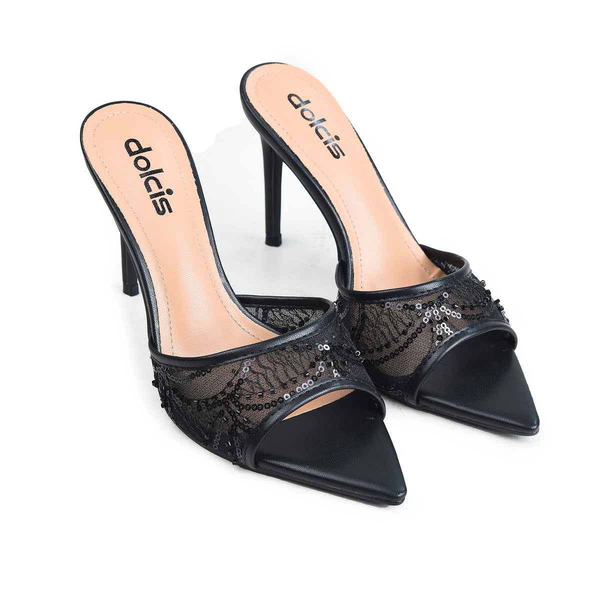 Black Textured Pencil Heel Sandals | 507N-C