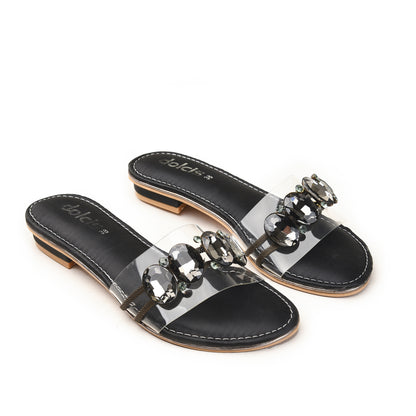 Gold Crystal Embellished Transparent Flats Slippers | 517M-C