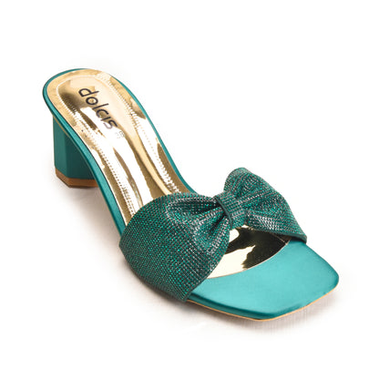 Teal Glitter Bow Block Heels | 509M-K Dolcis