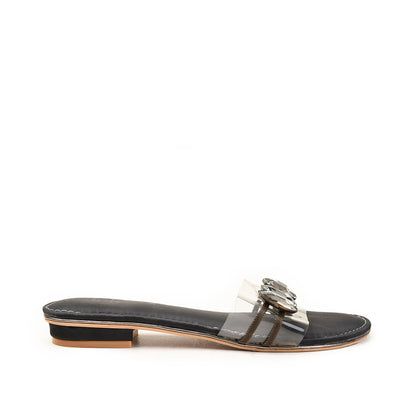 Gold Crystal Embellished Transparent Flats Slippers | 517M-C