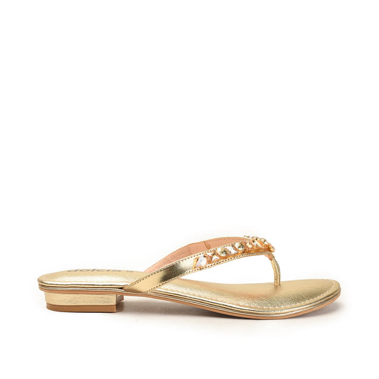 Golden Embellished Flat Sandals for Women Slippers | 783R-X
