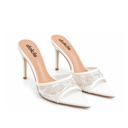 White Textured Pencil Heel Sandals | 507N-W