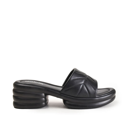 Black Quilted Slide-On Platform Flats | 504M-C Dolcis