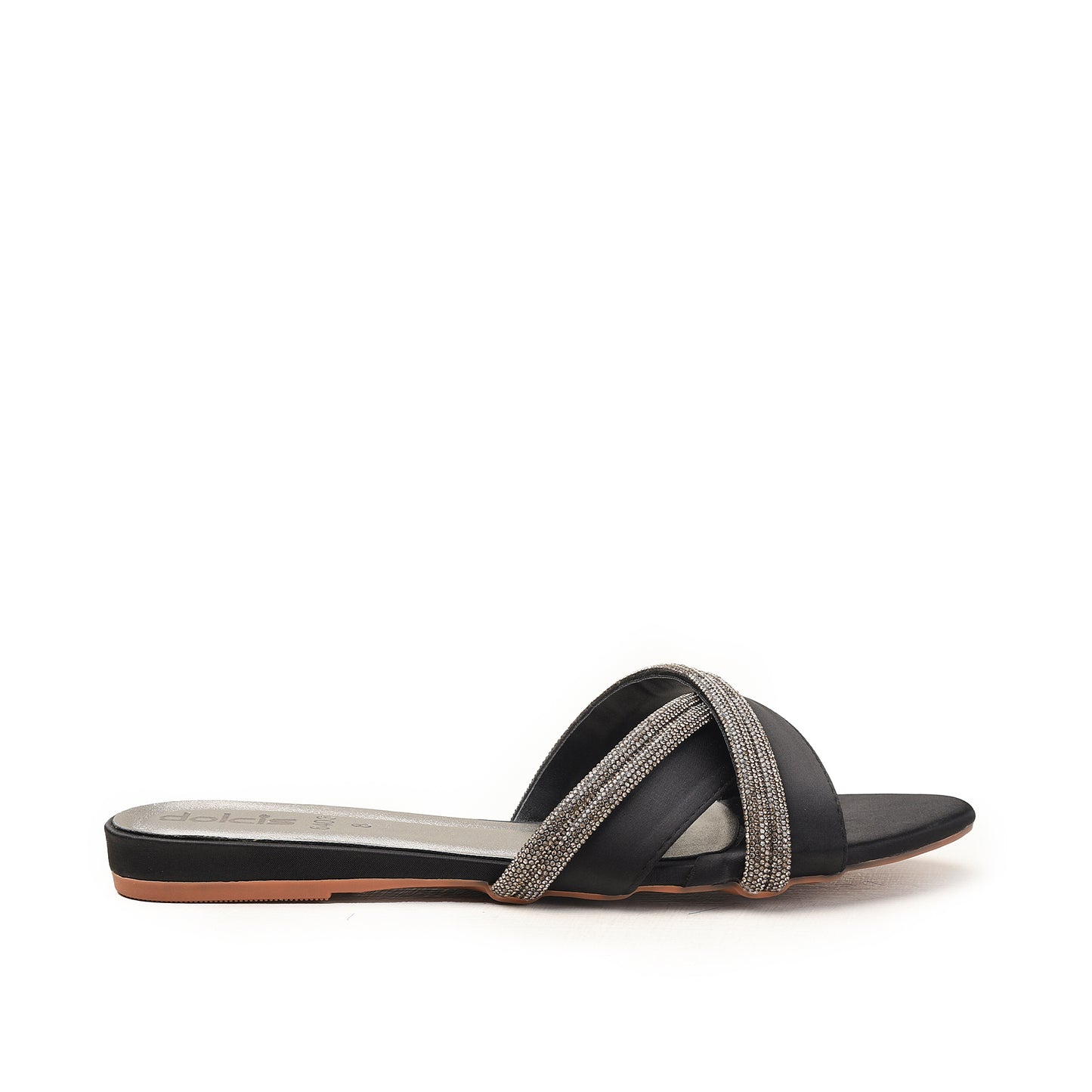 Black Criss-Cross Flats with Glitter Strap Slippers | 516M-C