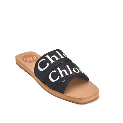 Black Logo Strap Flat Sandals for Women Slippers | 527L-C