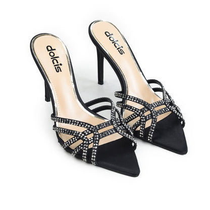 Black Crystal Strap Party Heels | 564M-C