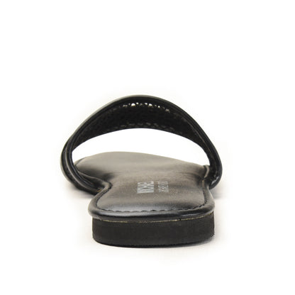 Black Woven Slide Flats with Buckle Slippers| 521M-C