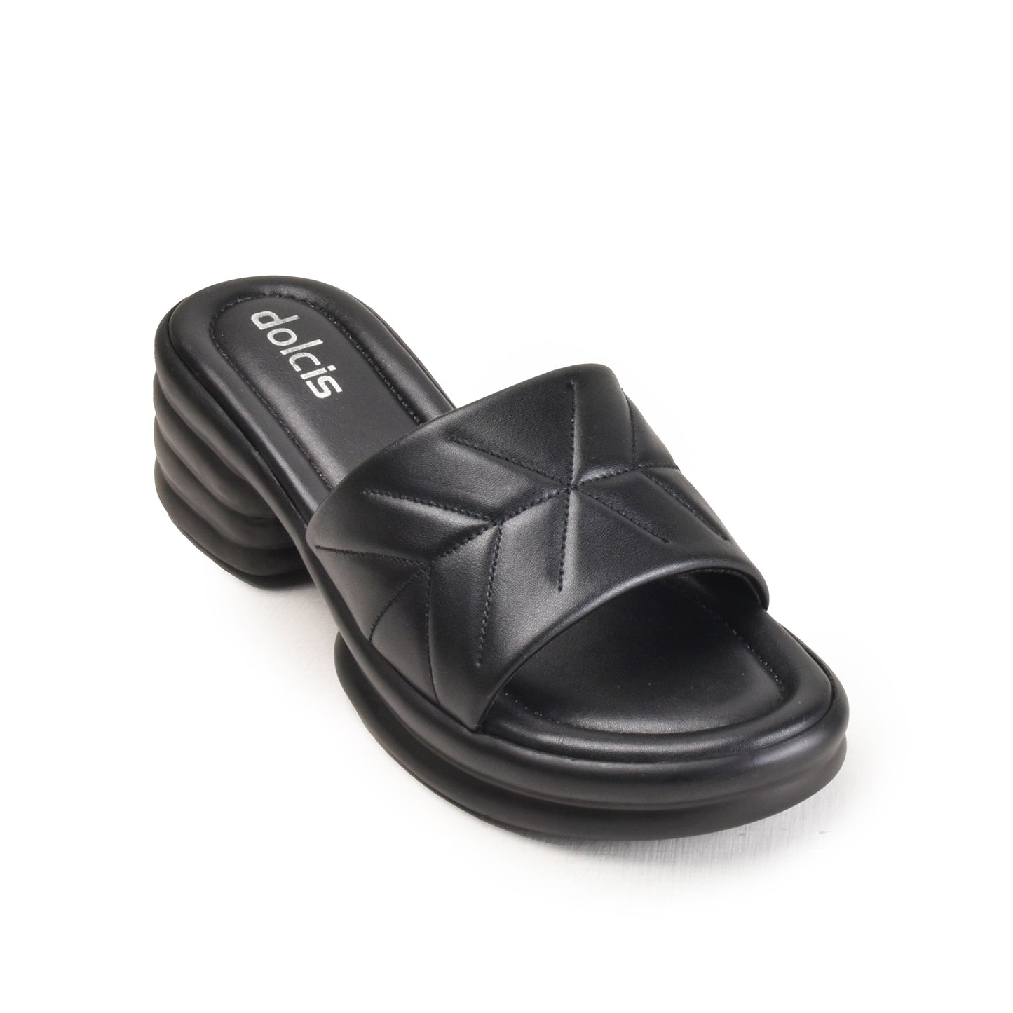Black Quilted Slide-On Platform Flats | 504M-C Dolcis