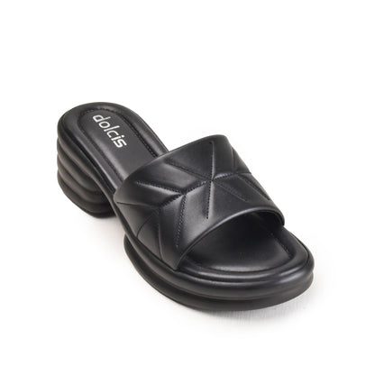 Black Quilted Slide-On Platform Flats | 504M-C Dolcis