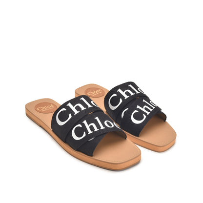 Black Logo Strap Flat Sandals for Women Slippers | 527L-C