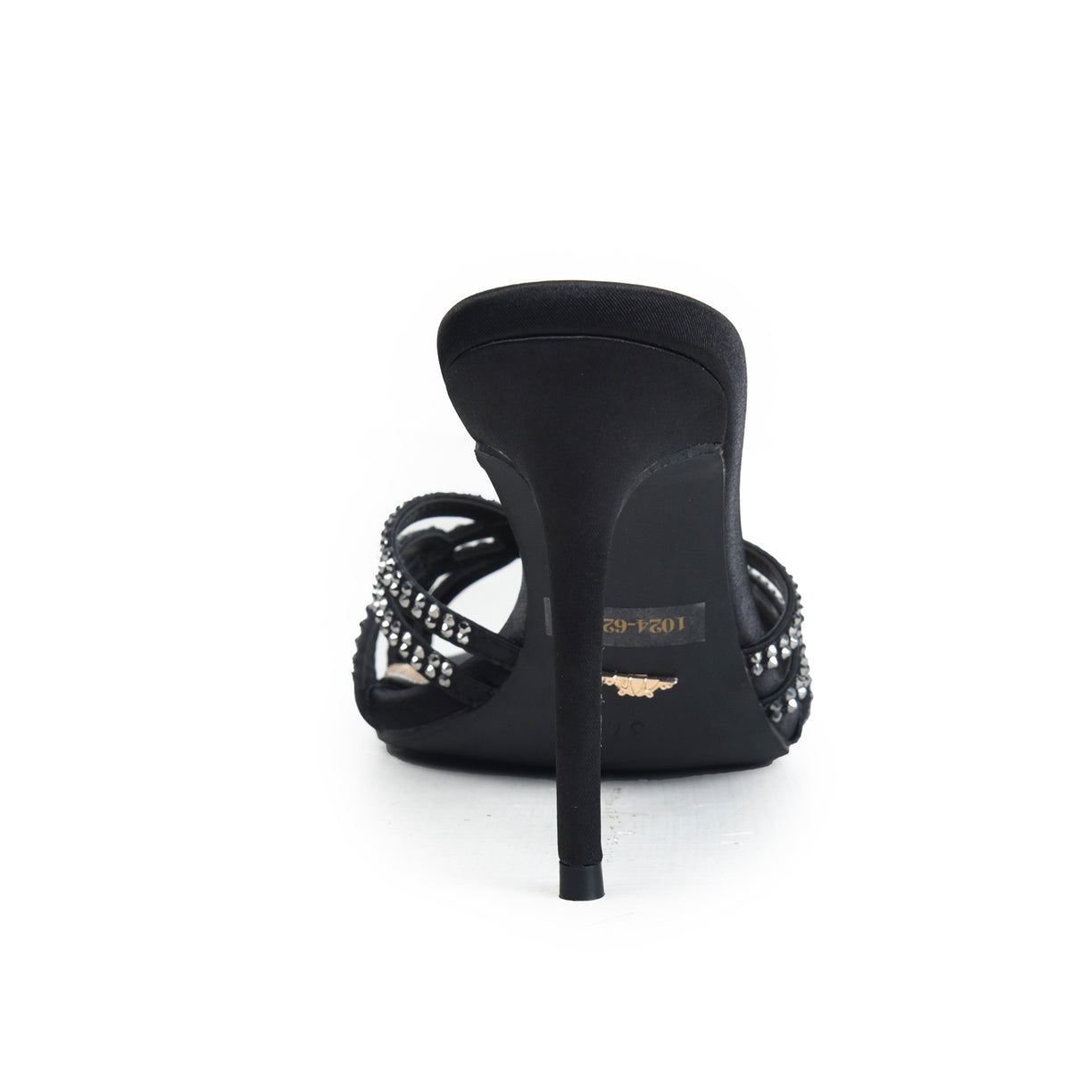 Black Crystal Strap Party Heels | 564M-C
