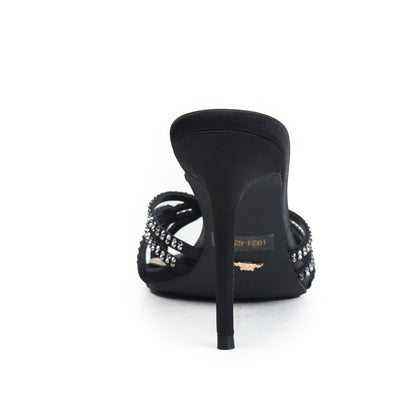 Black Crystal Strap Party Heels | 564M-C