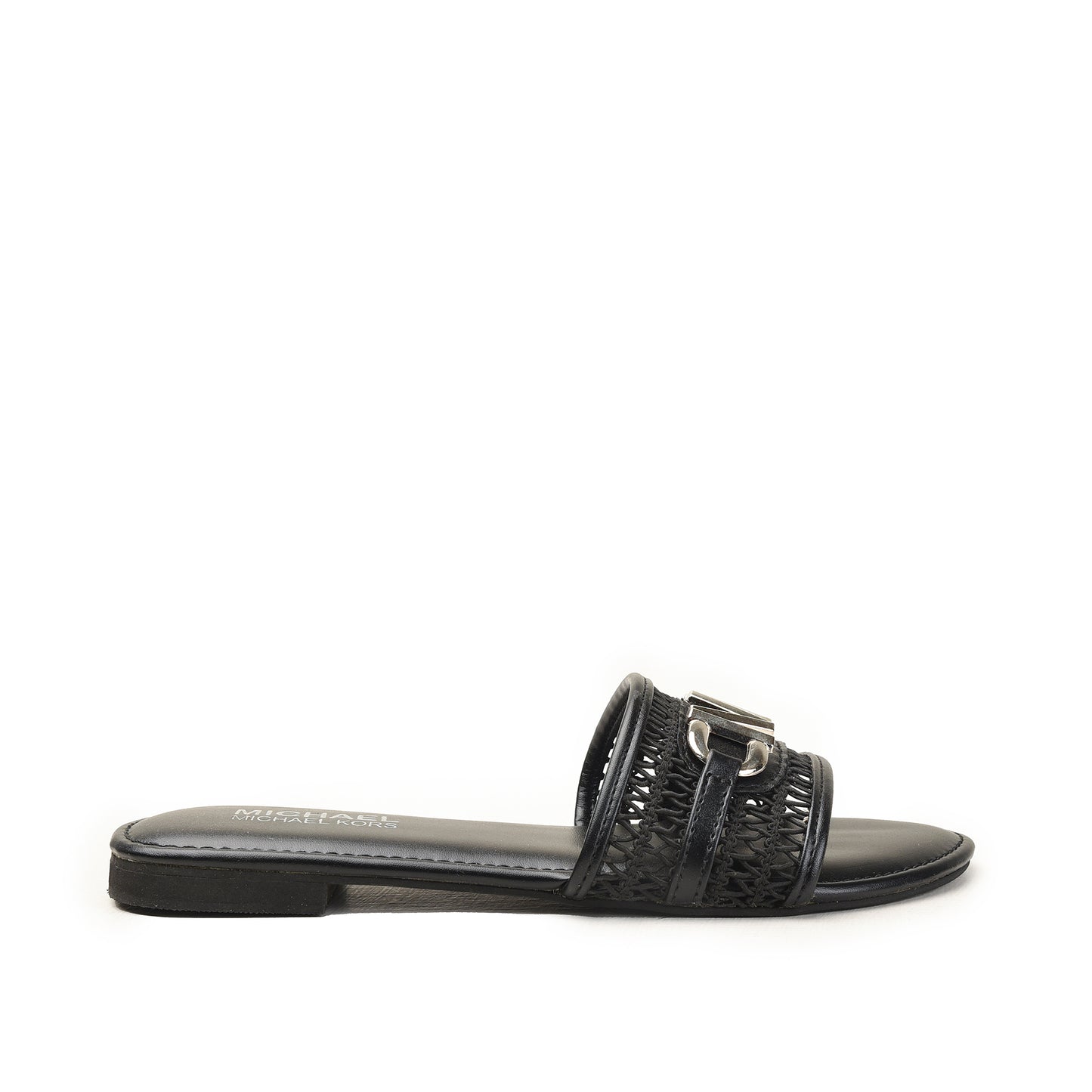 Black Woven Slide Flats with Buckle Slippers| 521M-C