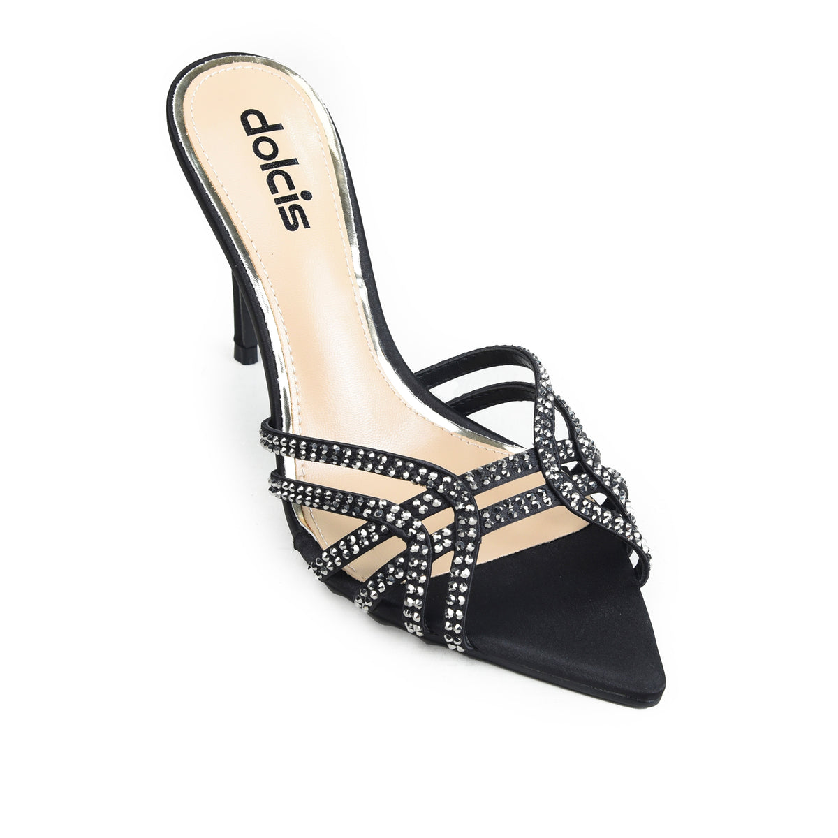 Black Crystal Strap Party Heels | 564M-C
