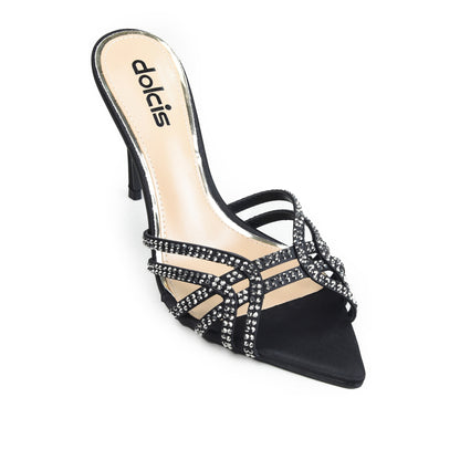 Black Crystal Strap Party Heels | 564M-C
