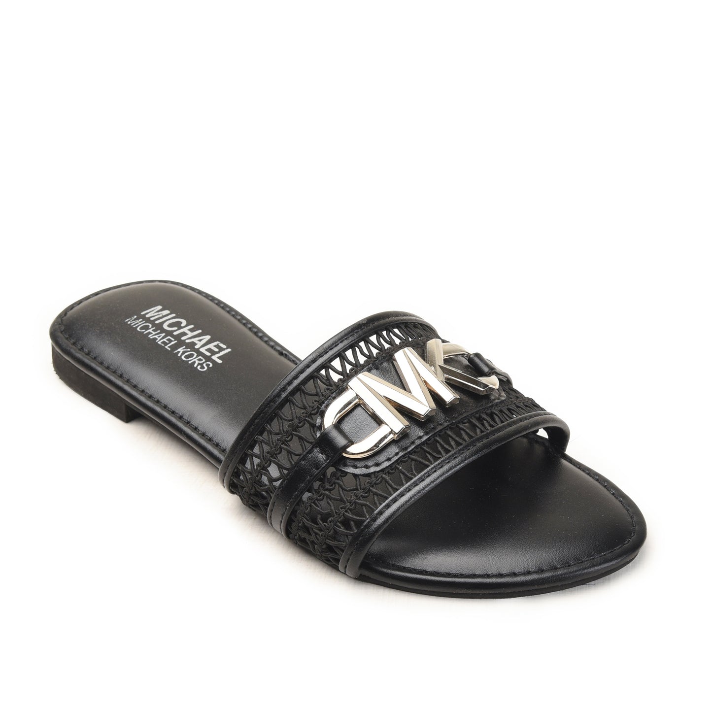 Black Woven Slide Flats with Buckle Slippers| 521M-C