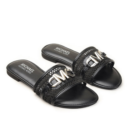 Black Woven Slide Flats with Buckle Slippers| 521M-C