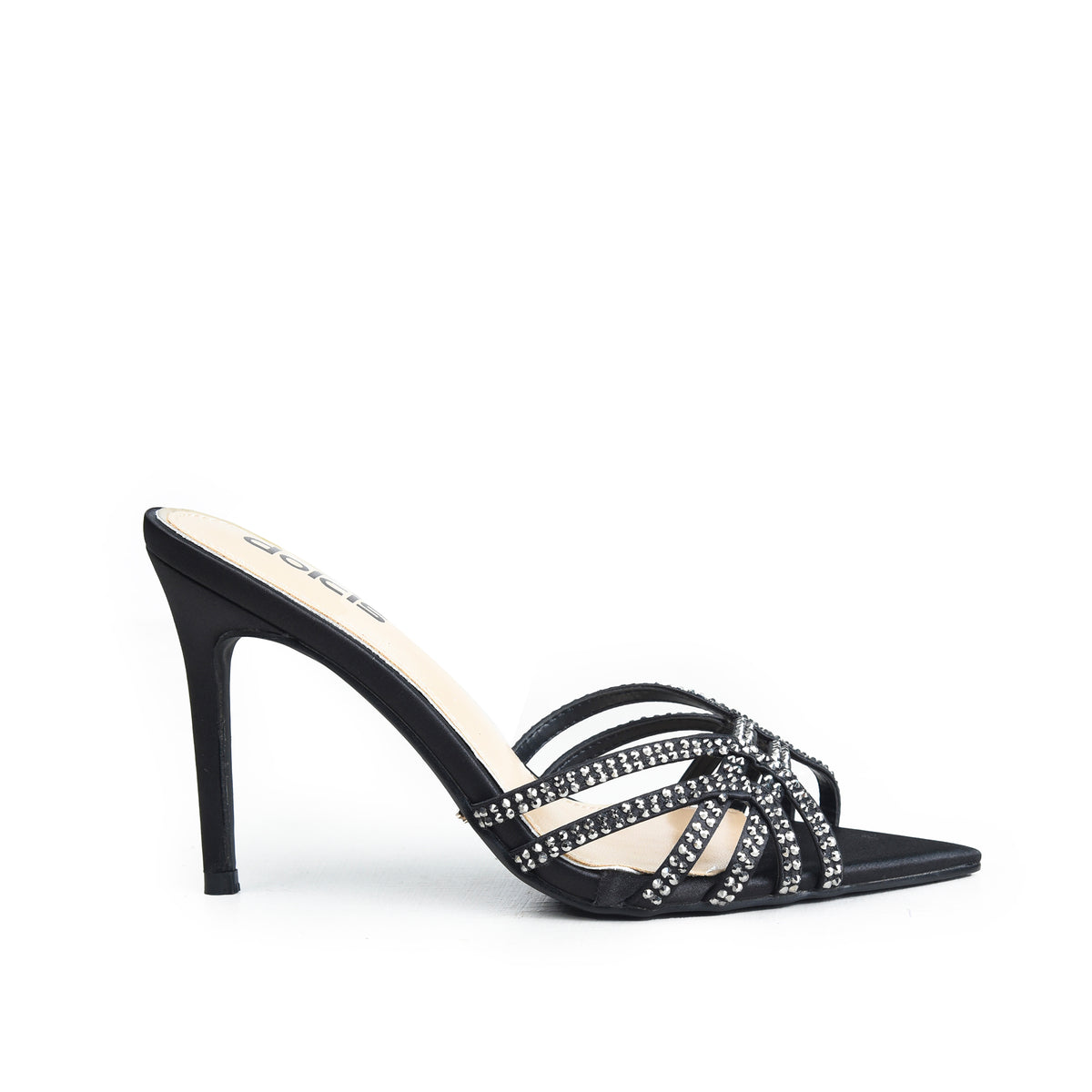 Black Crystal Strap Party Heels | 564M-C