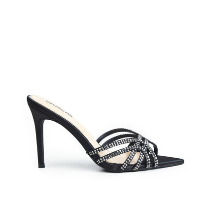 Black Crystal Strap Party Heels | 564M-C
