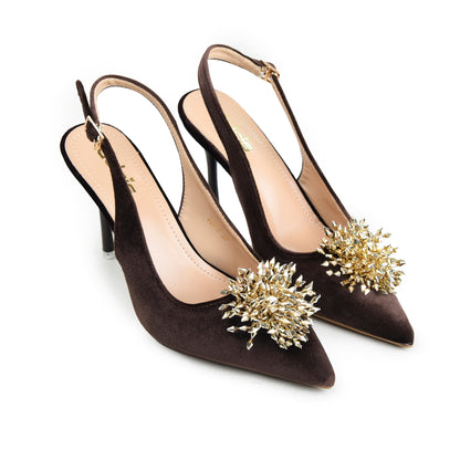 Brown Sleek Slingback Heel  Pumps | 441P-B