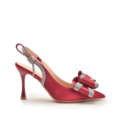 Red High Heels with Bow and Crystal Straps | 486N-M