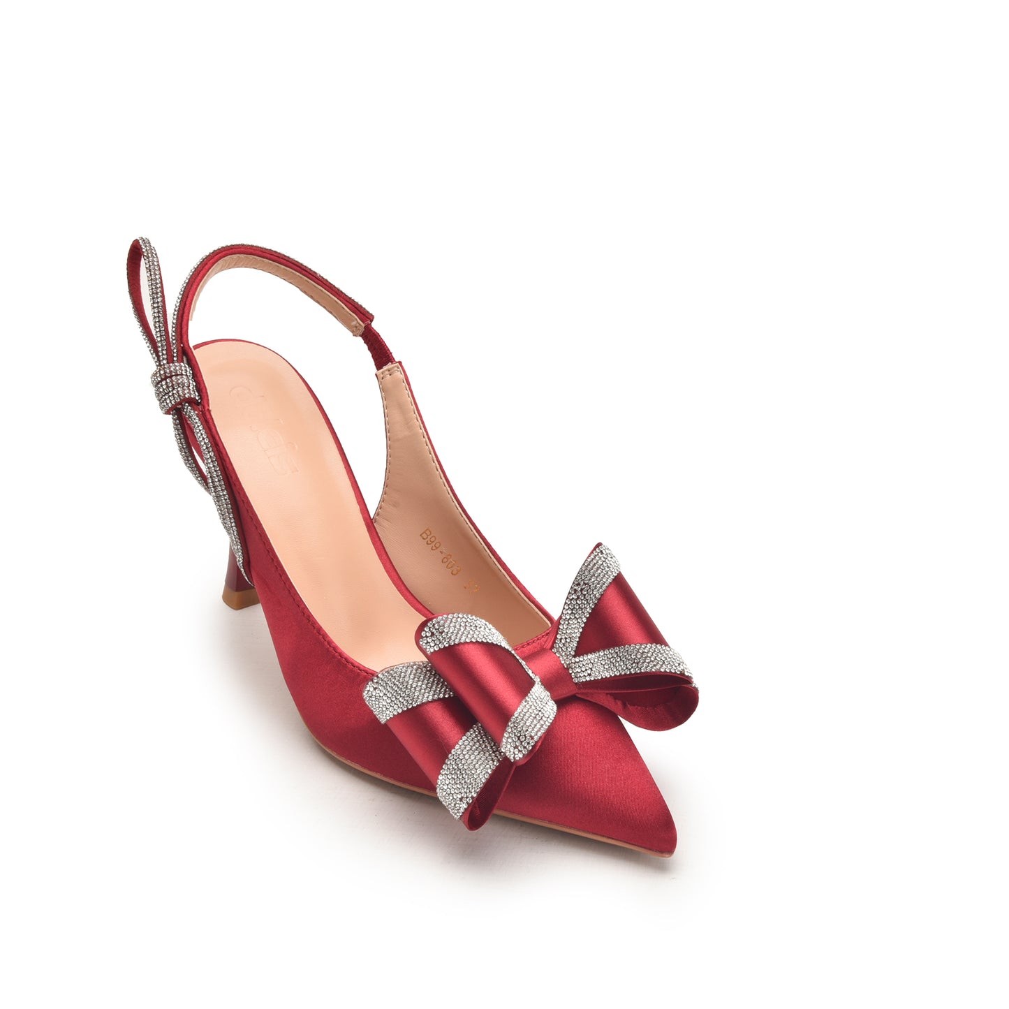 Red High Heels with Bow and Crystal Straps | 486N-M