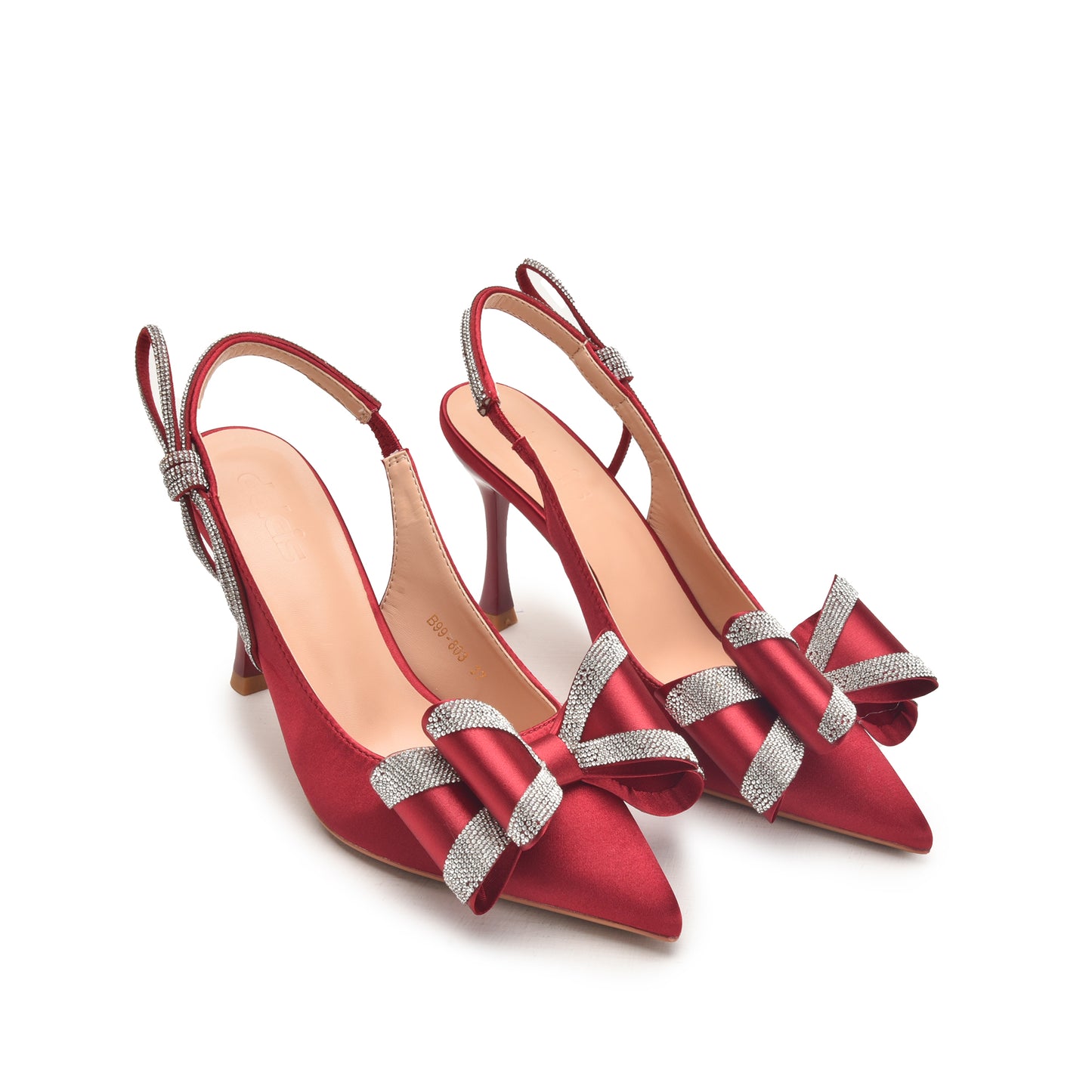 Red High Heels with Bow and Crystal Straps | 486N-M