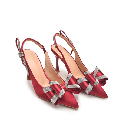 Red High Heels with Bow and Crystal Straps | 486N-M