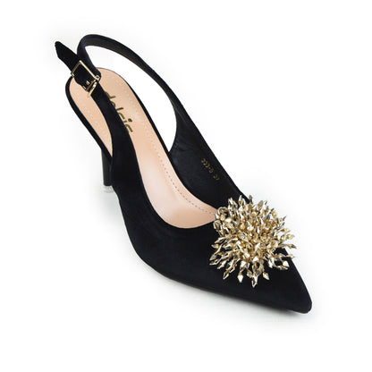 Black Sleek Slingback Heel  Pumps | 441P-C