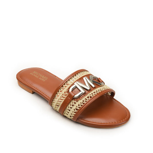 White and Beige Braided Flats Slippers| 521M-B