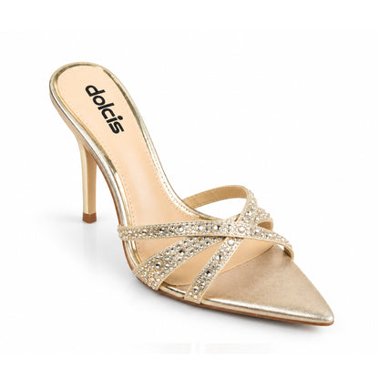 Golden Crystal Strap Party-Heels | 510N-X