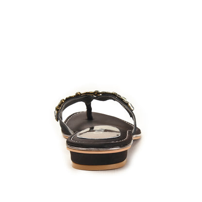 Black Embellished Flat Sandals for Women Slippers | 783R-C