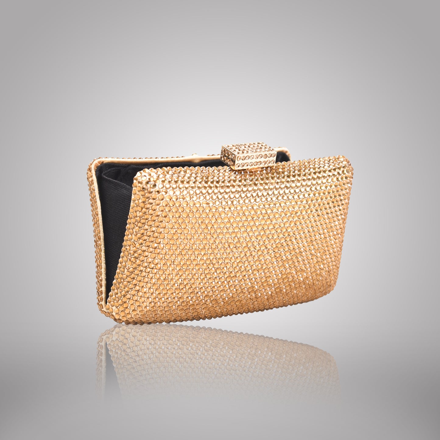 Elegant Golden Rectangular Swarovski Clutch | C1341-X