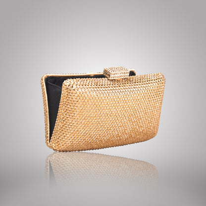 Elegant Golden Rectangular Swarovski Clutch | C1341-X