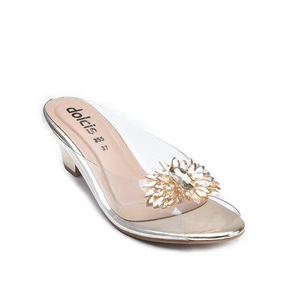 Stylish Gold Kitten Heels with Rhinestone Detail | 596K-X