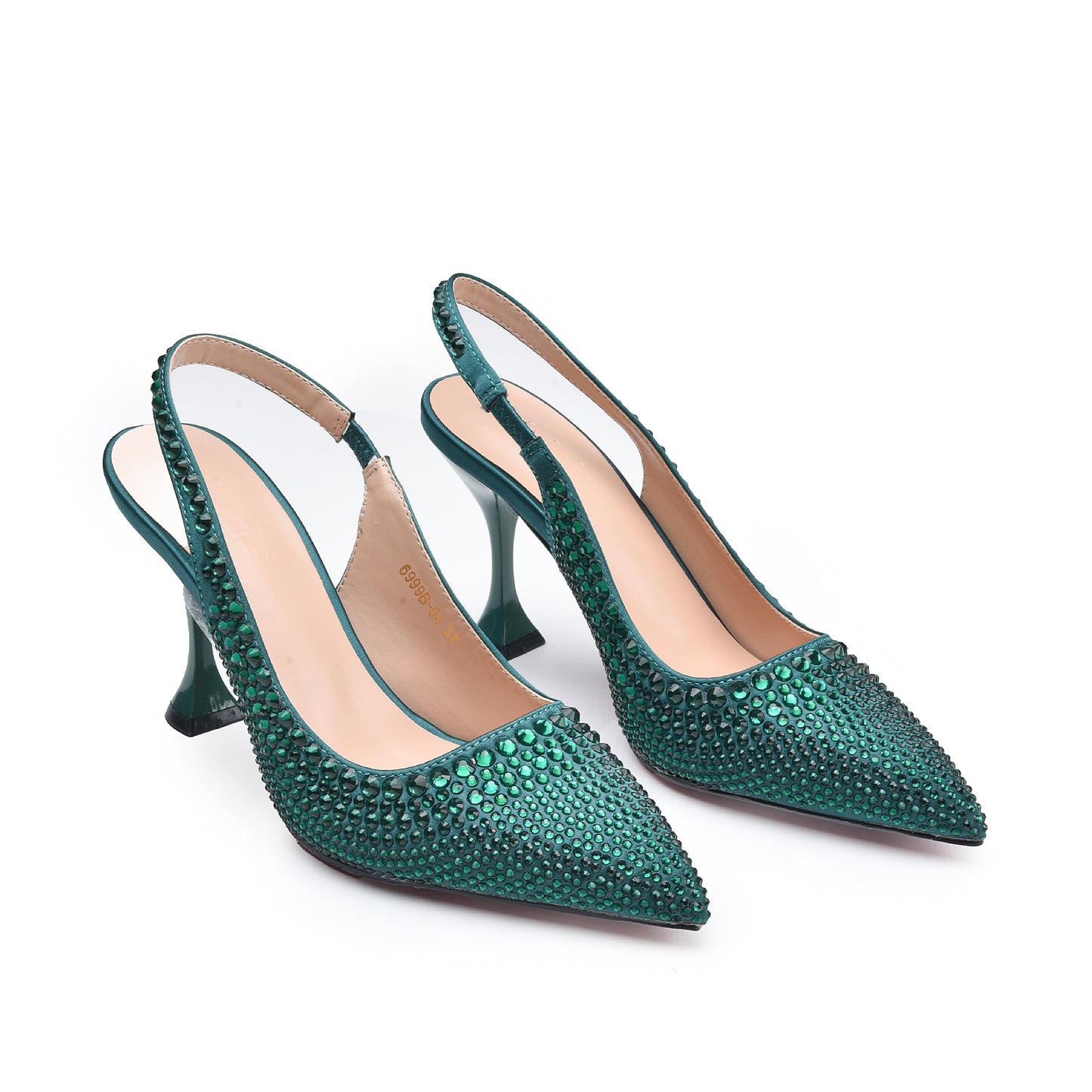 Glamorous Green Rhinestone Slingback Heels | 423M-K