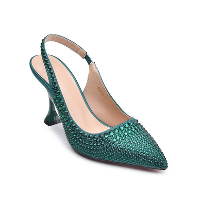 Glamorous Green Rhinestone Slingback Heels | 423M-K