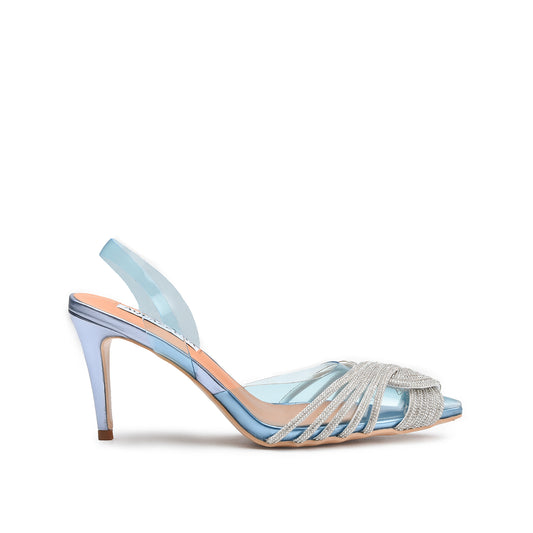 Light Blue Slingback Heels with Silver Straps | 481M-N