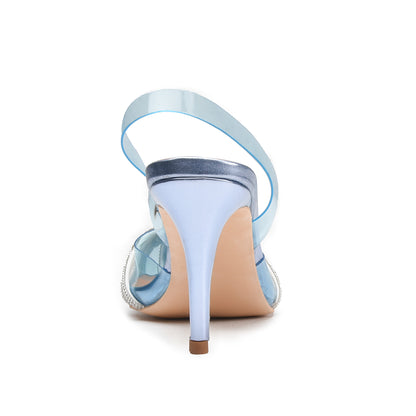 Light Blue Slingback Heels with Silver Straps | 481M-N